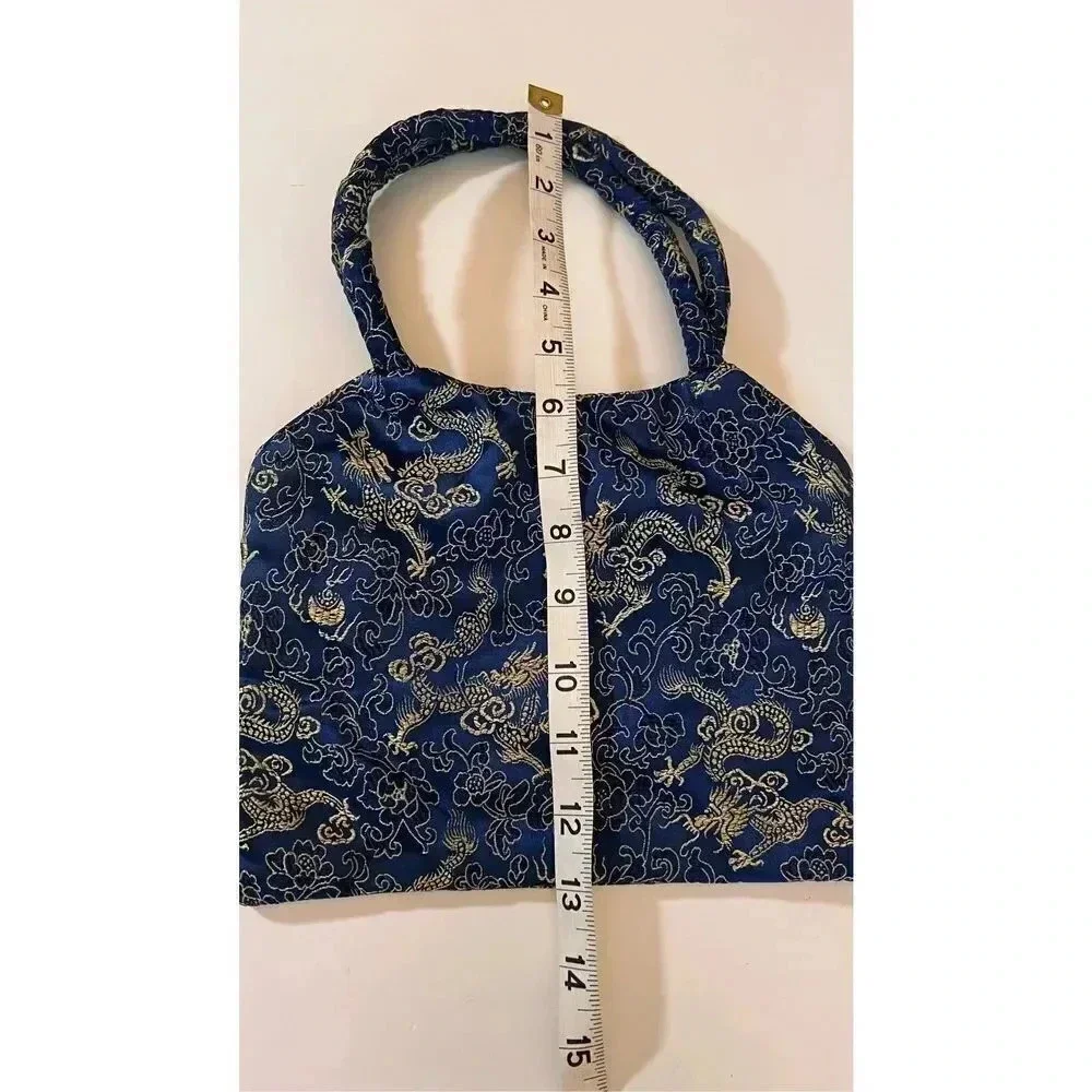 Vintage Unbranded Small Asian Inspired‎ Dragon Fabric Shoulder Bag Purse Blue